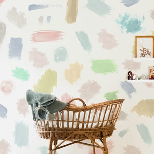 Carta da parati con pennellate colorate, camera dei bambini, cameretta dei bambini, autoadesiva, decorazione da parete, minimalista, scandinavo, rimovibile