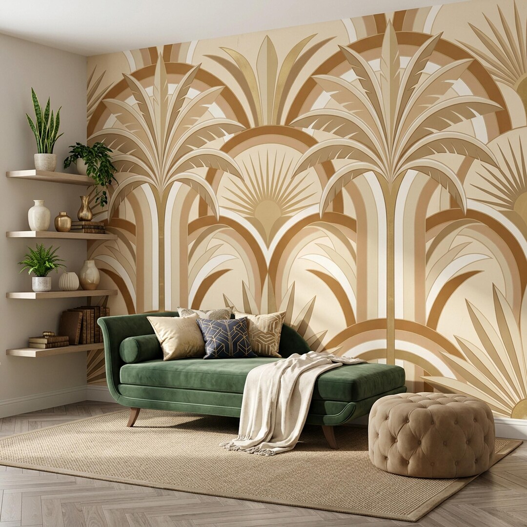 Art Deco Wallpaper Geometric Arches Peel and Stick Sunburst Fan Wall ...