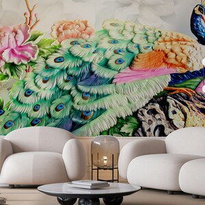 Multicolor Peacock Wallpaper Self Adhesive Peel and Stick Wall Murals Wall Decoration Minimalistic Scandinavian Design Removable
