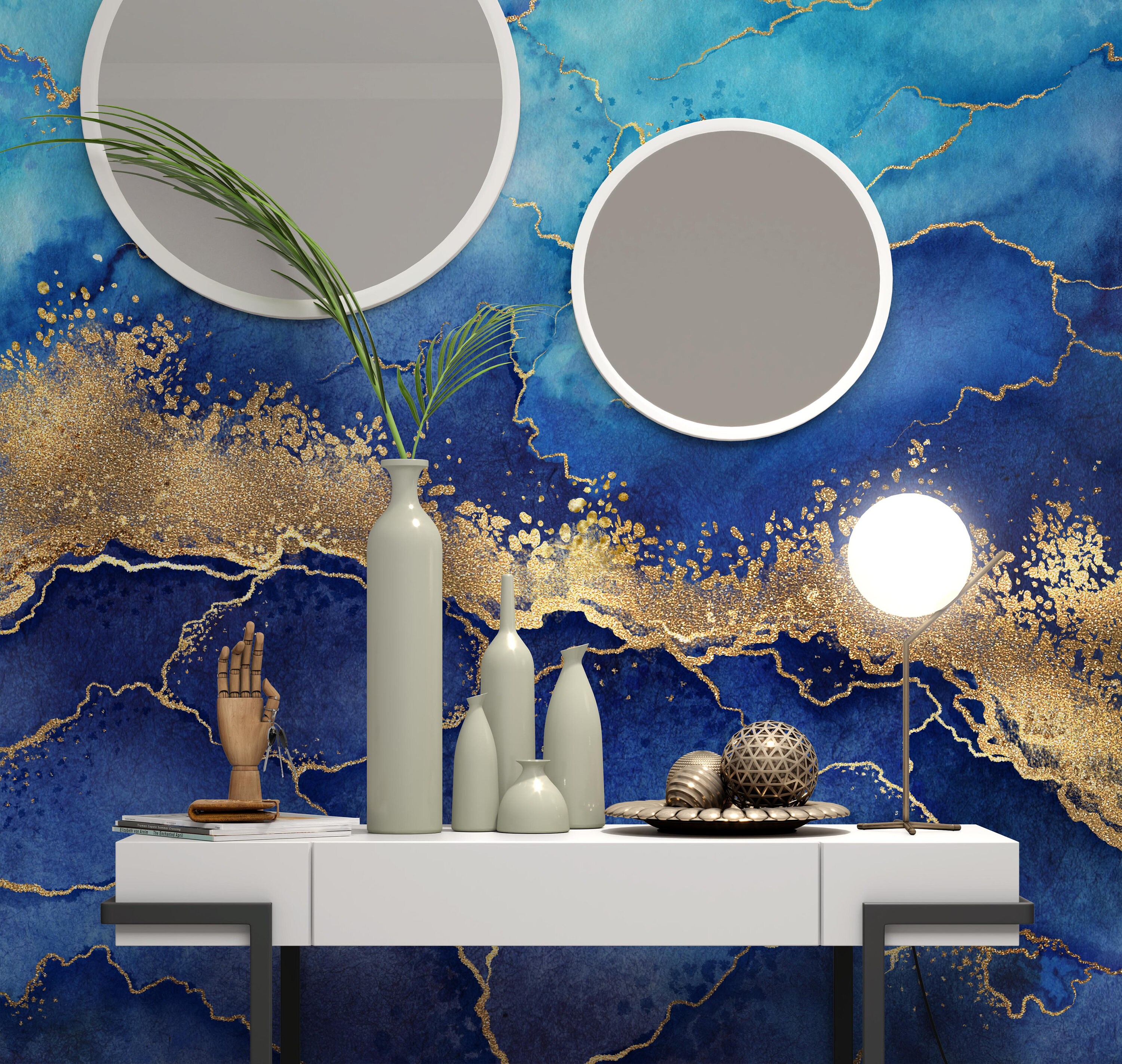 Papel pintado autoadhesivo con textura de mármol azul y fondo creativo con  pintura al óleo abstracta removible y papel pintado adhesivo, papel pintado