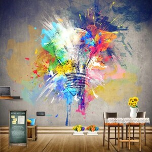 Painted Light Bulb Art Abstract Wallpaper Self Adhesive Peel & Stick Wall Murals Wall Decoration Minimalistic Scandinavian Design Removable