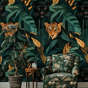 Tropical Jungle Cat Wallpaper Peel and Stick Exotic Animal Wall Mural ...