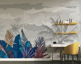 Botanic Plants Wallpaper Abstract Peel and Stick Wall Mural Scandinavian Design Wall Decor