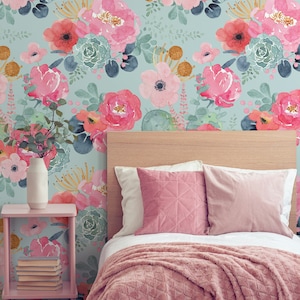 Floral Wallpaper Watercolor Peel and Stick Wall Mural Blossom Bliss Wall Decor