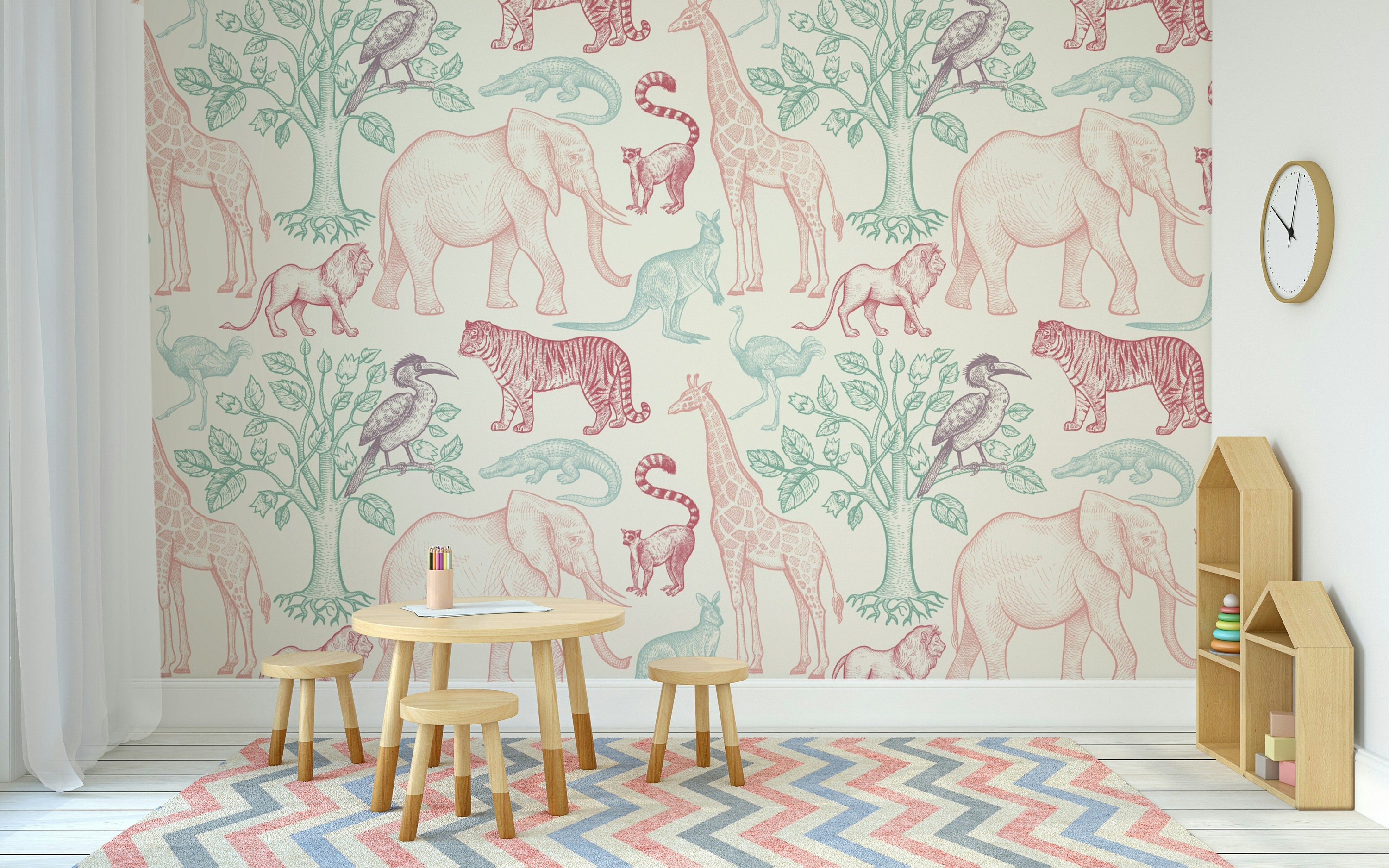 Anilmals Wallpaper Peel and Stick Kids Room Wall Mural - Etsy