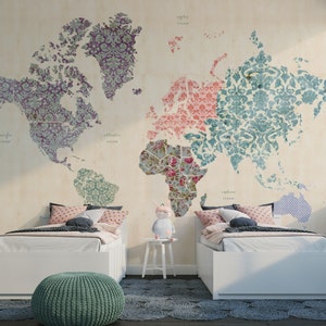Papier peint carte du monde et papier peint autocollant floral