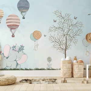 Hot Air Balloons Wallpaper Baby Elephant Removable Nursery Wall Decor