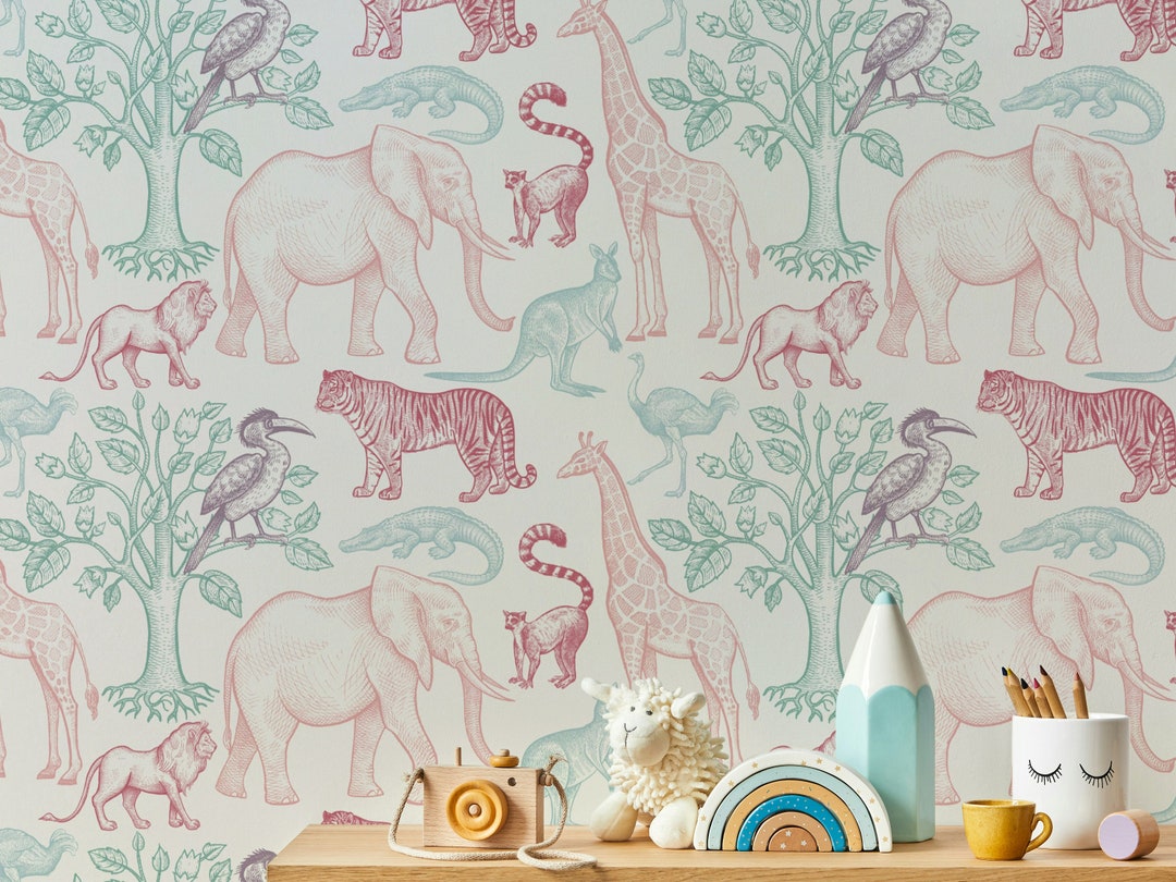 Anilmals Wallpaper Peel and Stick Kids Room Wall Mural - Etsy