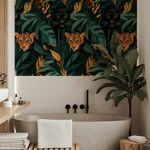 Tropical Jungle Cat Wallpaper Peel and Stick Exotic Animal Wall Mural ...