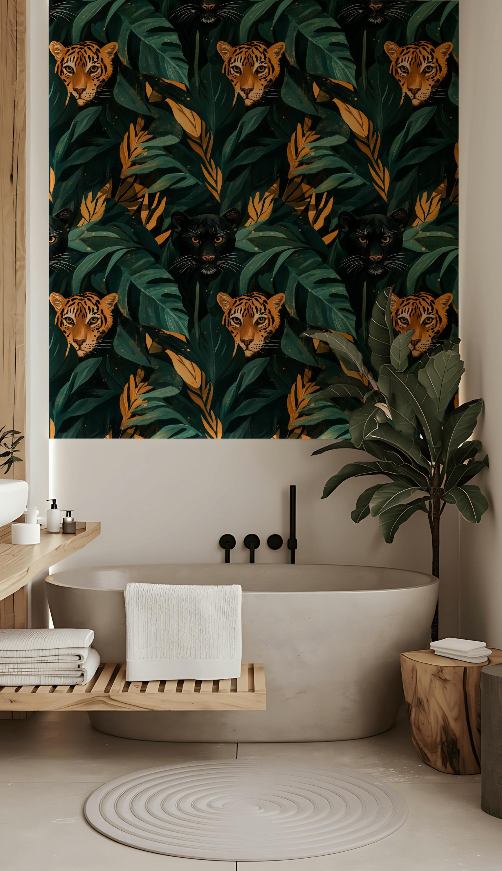 Tropical Jungle Cat Wallpaper Peel and Stick Exotic Animal Wall Mural ...