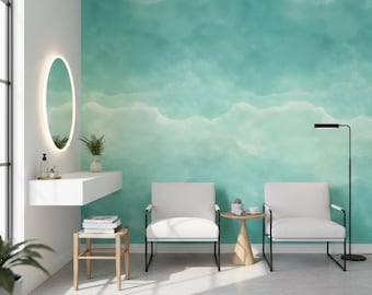 Abstract Wallpaper Teal Peel And Stick Watercolor Wall Mural