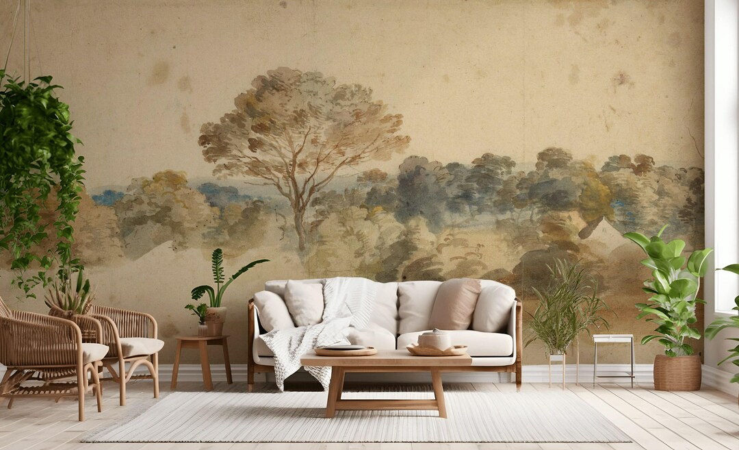 Vintage Landscape Wallpaper Mural Timeless Pastoral Scene Classic ...