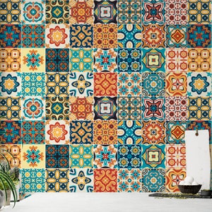 Carta da parati quadrata multicolore in stile arabo e marocchino autoadesivo peeling e stick murales decorazione murale rimovibile