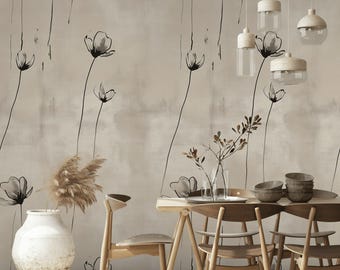 Elegant Monochrome Floral Wallpaper Peel and Stick Black and White Flower Design Wall Mural