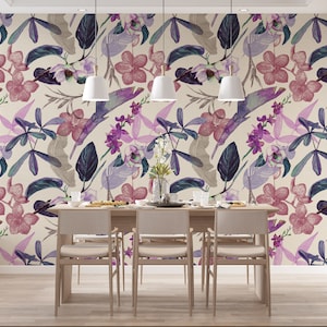 Magnolia Wallpaper Orange Blumenschale und Stick Vanille Orchidee Tropische Blätter Wandbild