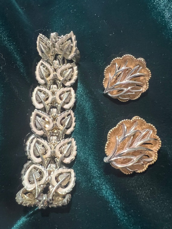 CORO Silver Tone Leaf Bracelet and CORO Earrings G