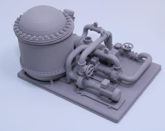 Mixing Tank with Pumps and Heat Exchanger – Industrial Diorama Miniature