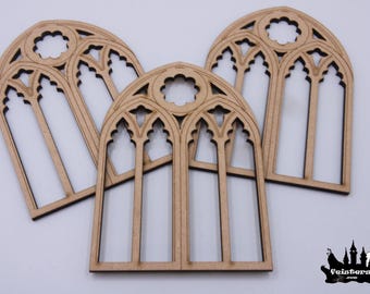 MDF Gothic Church Windows (3 pcs) – Laser Cut Dollhouse Cathedral Style