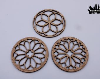 MDF Laser Cut Rose Windows – Gothic Diorama Embellishments (Set of 3)