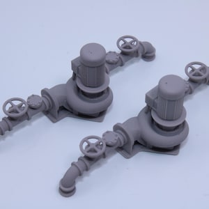Set med 2 industripumpar med rör – HO/O/S-skala Diorama Miniatyr 3D-utskriven