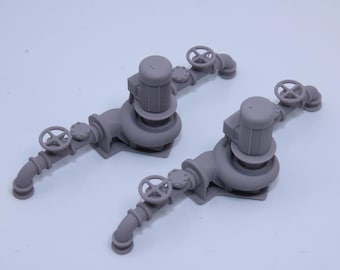 Set of 2 Pumps with Pipes – Industrial Pump Diorama Accessory