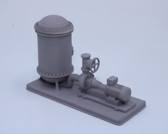 Resin Industrial Pump Model – Diorama Factory Scale Model – Primed Grey