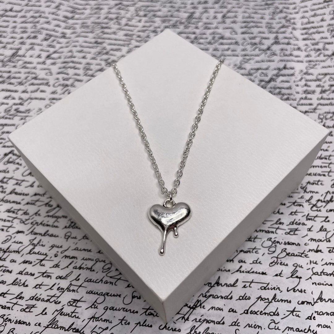 Dripping Heart Silver Chain Necklace Pendant Jewellery Gift - Etsy