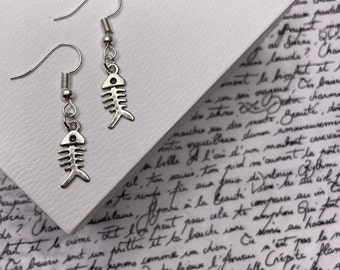 Fish Skeleton Silver Earrings Jewellery Gift