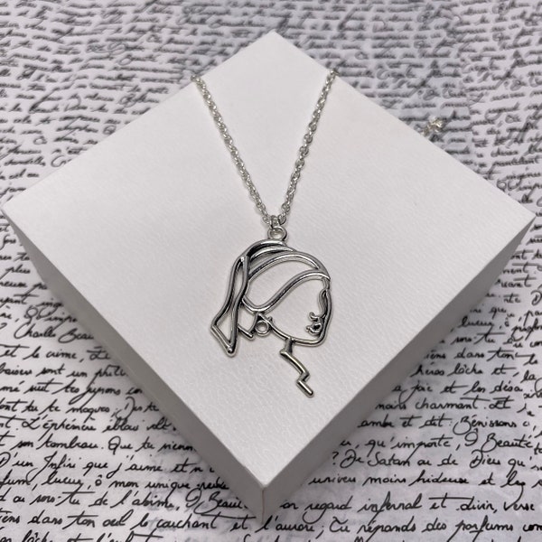 Line Art Face Silver Chain Necklace Pendant Jewellery Gift