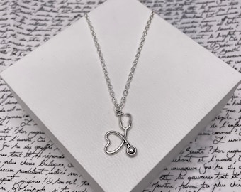 Heart Stethoscope Silver Chain Necklace Pendant Jewellery Gift