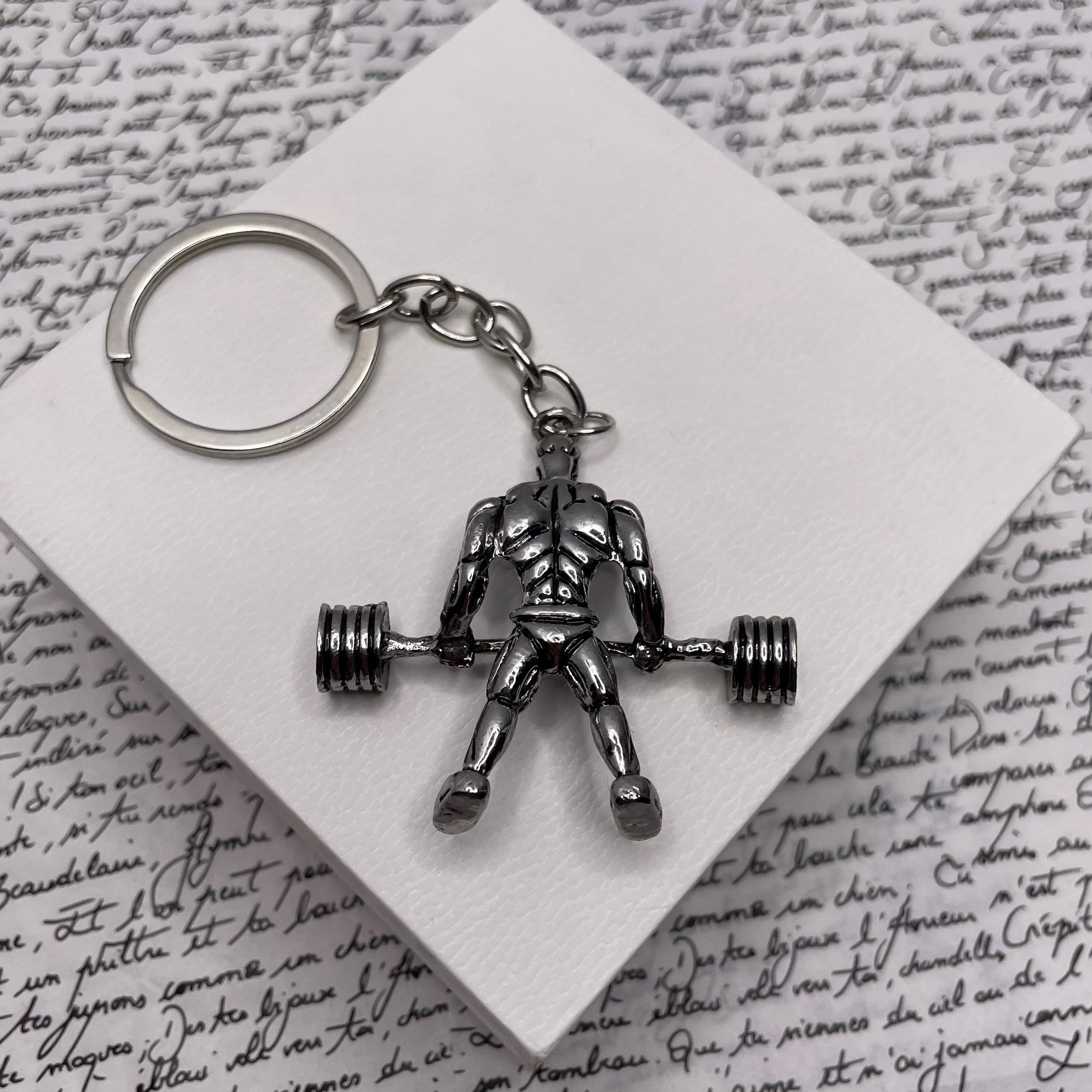 Weightlifter Gym Weighlifting Muscle Silver Keyring Keychain Unique ...