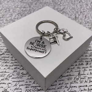 Nurse Superpower Silver Keyring Keychain Unique Gift