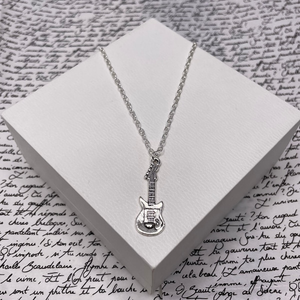 Guitar Silver Chain Necklace Pendant Jewellery Gift