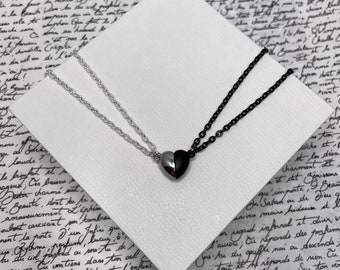 Magnetic Heart Double Black And Silver Chain Necklace Pendant Jewellery Gift