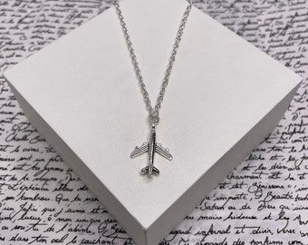 Aeroplane Silver Chain Necklace Pendant Jewellery Gift