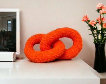 Orange Boucle Chain Pillow, Knot Chain Pillow, Decorative Chain Link Pillow