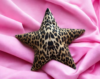 Velvet Cheetah Star Shape Decorative Pillow - Cheetah Pattern Star Shaped Pillow - Decorative Throw for Home & Living Room Decor