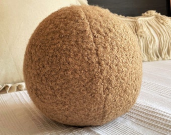 Boucle Decorative Ball Pillow,Teddy Ball Cushion,Ball Pillow Home Decor,Round Throw Ball Pillow