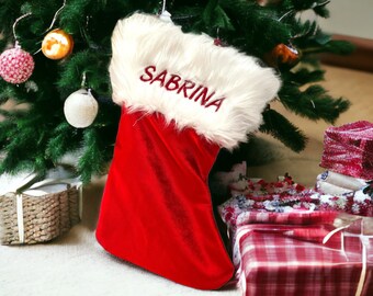 Velvet Personalized Embroidered Christmas Stockings with Name - Festive Stockings with Custom Embroidery for a Memorable Christmas!