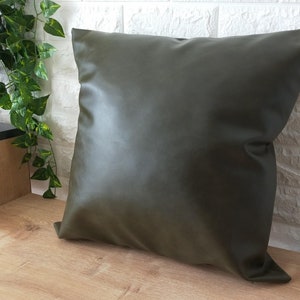 Green Faux Leather Pillow Cover image 3