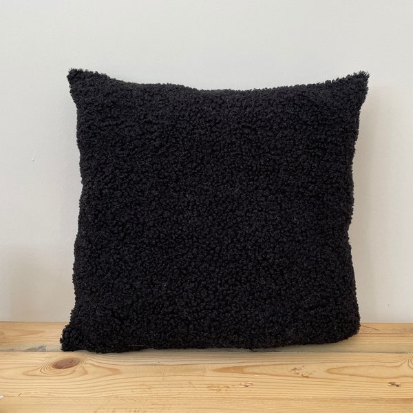 Black Boucle Pillow Cover, Textured Super Soft Black Pillow Cover, Unique Boucle Euro Sham Cover, Modern Cozy Luxury Boucle Cushion