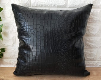 Black Crocodile Leather Pillow Cases – Decorative Faux Throw Coverings