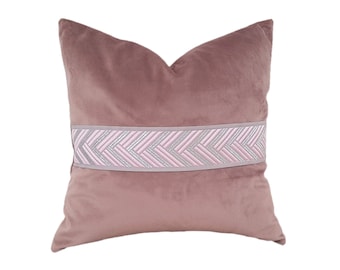 Pink Greek Trim Velvet Pillow Cover,Trim Cushion Cover,Home Designer Pillow