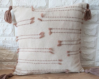 Softened Linen Pillow Covers,Unique Design Linen Decor,Tassel Throw Cushion Cover