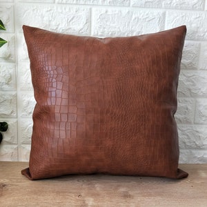 Brown Faux Leather Pillow Cover Tan, Brown Faux Leather Couch Cushion Covers
