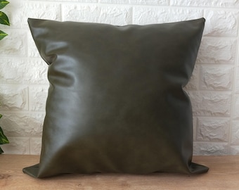 Green Faux Leather Pillow Cover