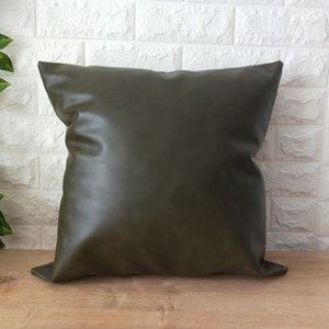 Green Faux Leather Pillow Cover image 1