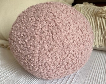 Pink Boucle Decorative Ball Pillow,Teddy Ball Cushion,Ball Pillow Home Decor,Round Throw Ball Pillow