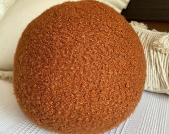 Rust Teddy Boucle Decorative Ball Pillow for Living room,Modern and Cozy Home Decor Accent