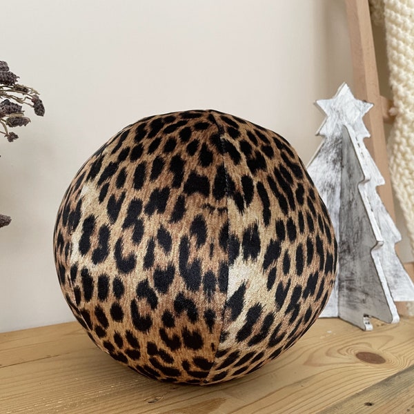 Velvet Leopard Ball Pillow, Cheetah Print Design Round for Modern House
